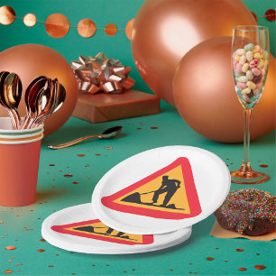 Baustellen-Vorwarnschild Bauzone Warnung Pappteller