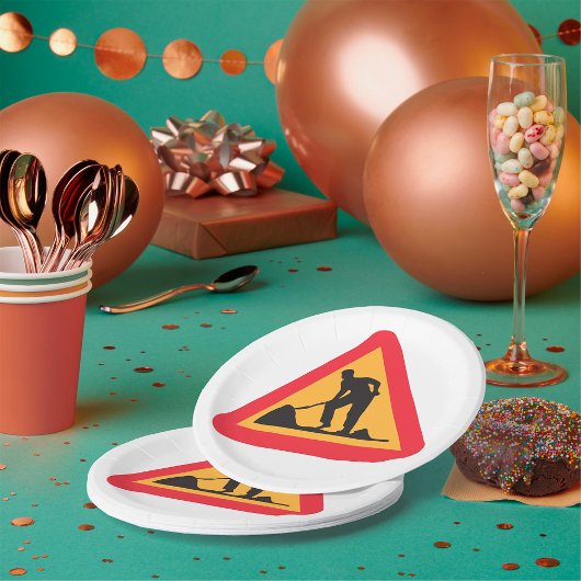 Baustellen-Vorwarnschild Bauzone Warnung Pappteller