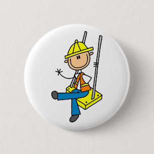 Baustellenarbeiter auf Hochhaus T-Shirts und Gesch Button