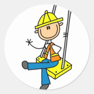 Baustellenarbeiter auf Hochhaus T-Shirts und Gesch Runder Aufkleber