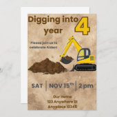 Baustellenbagger-Einladung Einladung (Vorne/Hinten)