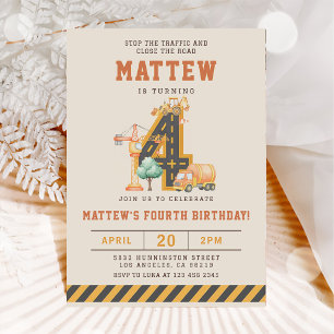 Baustellenfahrzeuge 4. Geburtstagseinladung Einladung