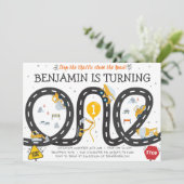 Baustraßen 1. Geburtstag Einladung (Stehend Vorderseite)