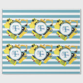 Baustuben Blauer Streifen Monogramm Geschenkpapier (Flach)