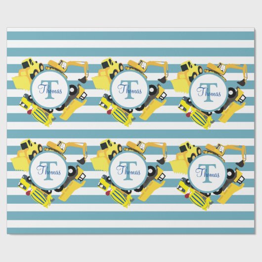 Baustuben Blauer Streifen Monogramm Geschenkpapier (Flach)