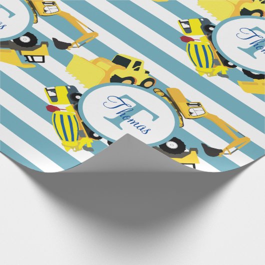 Baustuben Blauer Streifen Monogramm Geschenkpapier (Ecke)