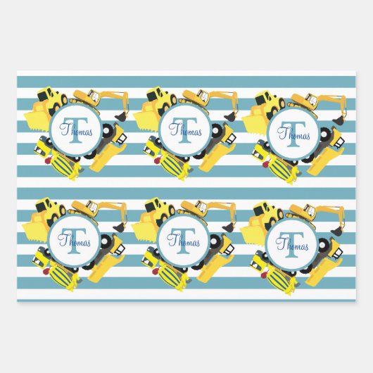 Baustuben Blauer Streifen Monogramm Geschenkpapier Set (Vorderseite 2)