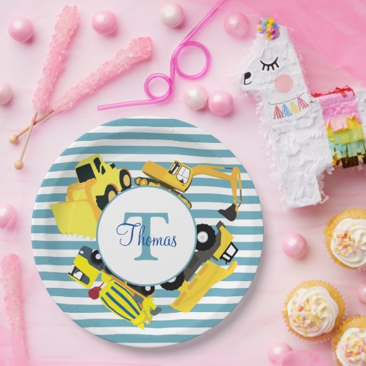 Baustuben Blauer Streifen Monogramm Pappteller (Party)