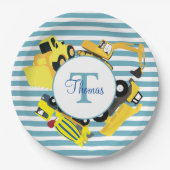 Baustuben Blauer Streifen Monogramm Pappteller (Vorderseite)