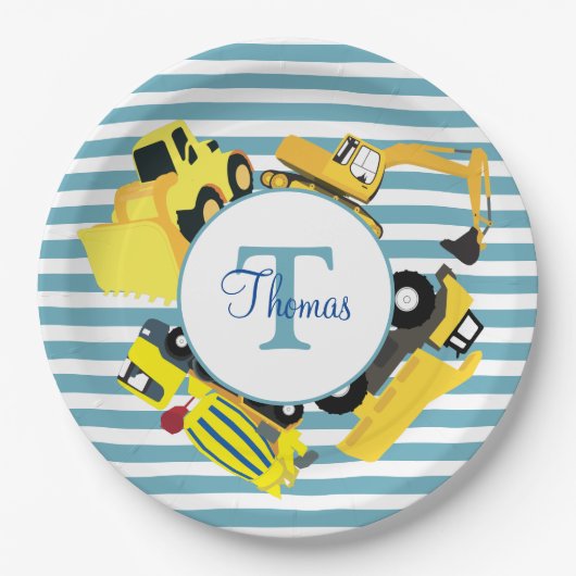 Baustuben Blauer Streifen Monogramm Pappteller (Vorderseite)