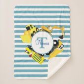 Baustuben Blauer Streifen Monogramm Sherpadecke (Vorderseite)