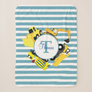 Baustuben Blauer Streifen Monogramm Sherpadecke