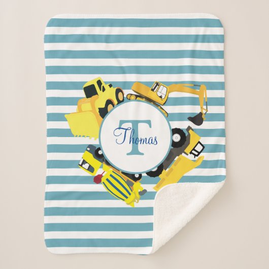 Baustuben Blauer Streifen Monogramm Sherpadecke (Vorderseite)