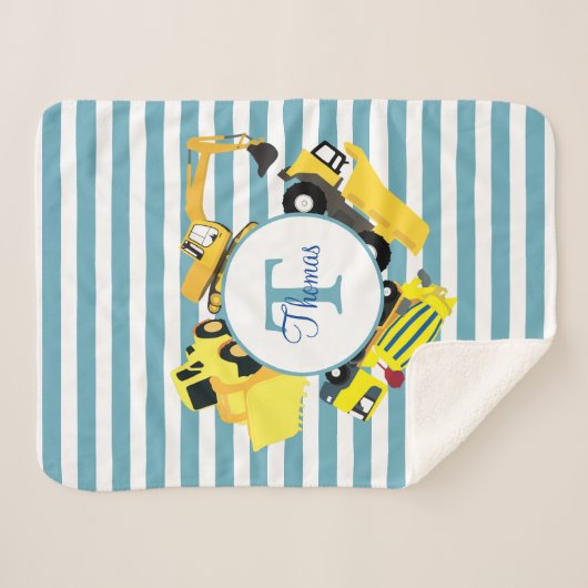 Baustuben Blauer Streifen Monogramm Sherpadecke (Vorderseite (Horizontal))