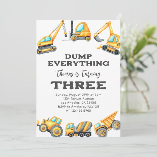 Baustumpf Alles LKW 3. Geburtstag Einladung (Stehend Vorderseite)