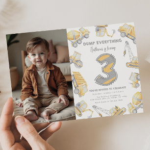 Baustumpf LKW 3. Geburtstag Party Einladung