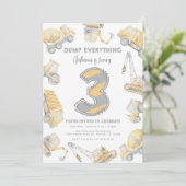 Baustumpf LKW 3. Geburtstag Party Einladung (Stehend Vorderseite)