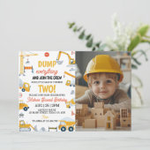 Baustumpf Lkw Geburtstag Foto Einladung (Stehend Vorderseite)