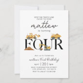 Baustumpf LKW Party Junge 4. Geburtstag Einladung (Vorderseite)