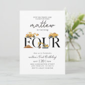 Baustumpf LKW Party Junge 4. Geburtstag Einladung (Stehend Vorderseite)