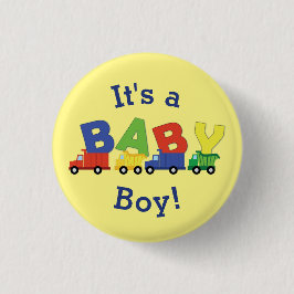 Baustumpf Truck Baby Shower Boy Button
