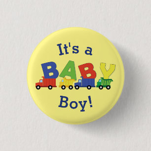 Baustumpf Truck Baby Shower Boy Button