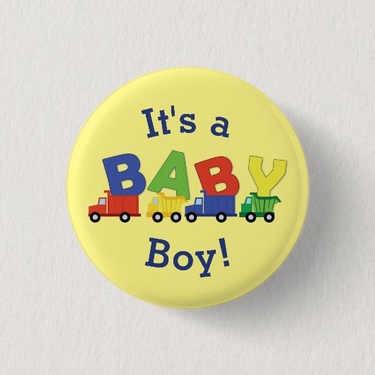 Baustumpf Truck Baby Shower Boy Button (Vorderseite)