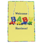 Baustumpf Truck Baby Shower Boy Mittlere Geschenktüte (Vorderseite)