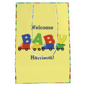 Baustumpf Truck Baby Shower Boy Mittlere Geschenktüte (Rückseite)