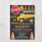 Baustumpf Truck Black Birthday Einladung (Vorderseite)