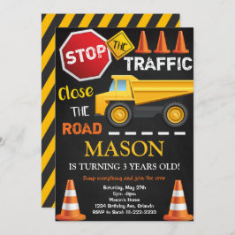 Baustumpf Truck Black Birthday Einladung