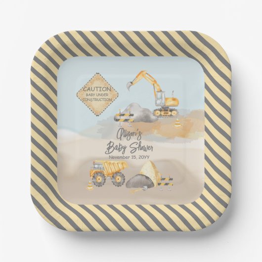 Baustumpf Truck Boy Babydusche Pappteller (Vorderseite)