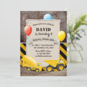 Baustumpf Truck Cement Mixer Boys Geburtstag Einladung (Stehend Vorderseite)