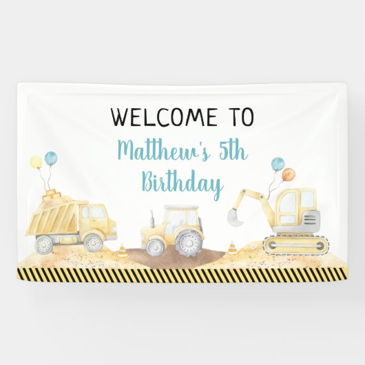 Baustumpf Truck Digger Geburtstag Banner (Horizontal)