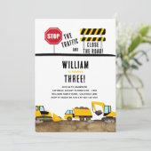 Baustumpf Truck Digger Geburtstagspartei Einladung (Stehend Vorderseite)