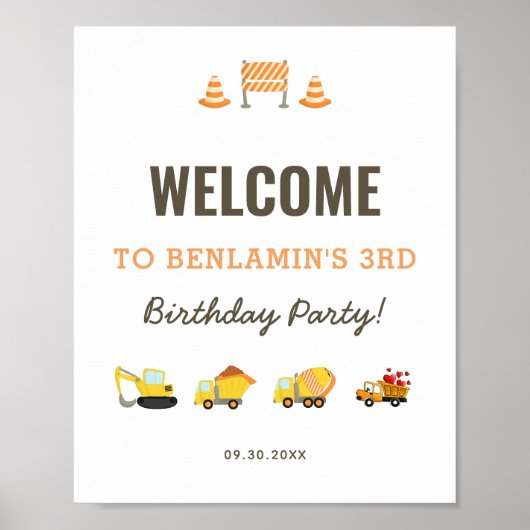 Baustumpf Truck Geburtstag Begrüßungszeichen Poster (Vorne)