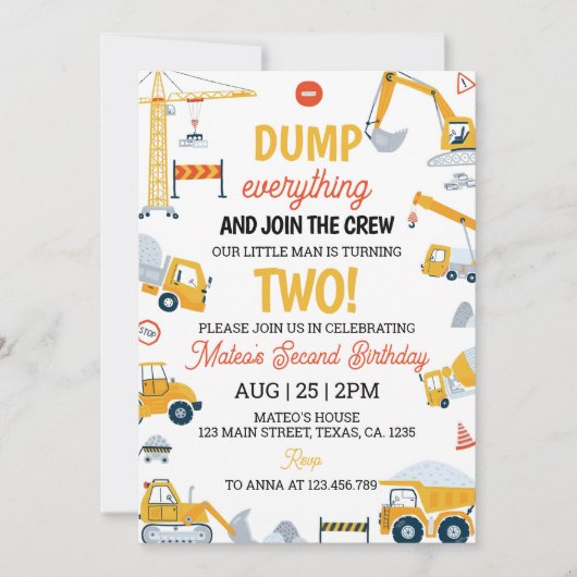 Baustumpf Truck Geburtstag Einladung (Vorderseite)