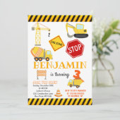 Baustumpf Truck Geburtstag Einladung (Stehend Vorderseite)