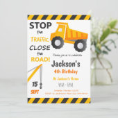 Baustumpf Truck Geburtstagsfeier Einladung (Stehend Vorderseite)