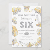 Baustumpf Truck SIX 6. Geburtstagsparty Einladung (Vorderseite)