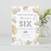 Baustumpf Truck SIX 6. Geburtstagsparty Einladung (Stehend Vorderseite)