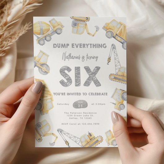 Baustumpf Truck SIX 6. Geburtstagsparty Einladung