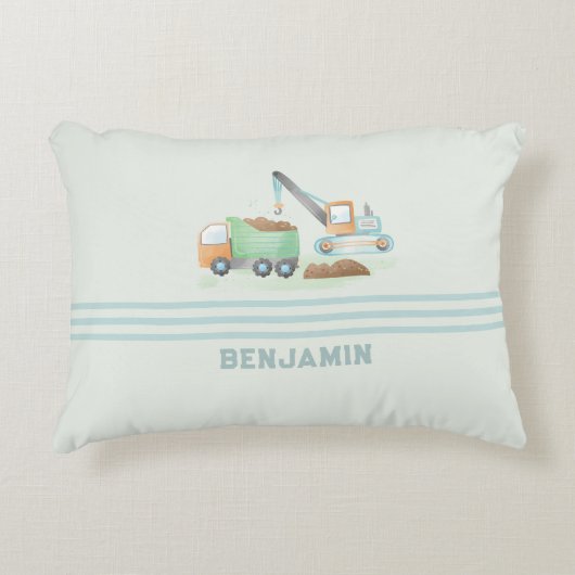 Baustumpf Truck Soft Blue Green Boy Name Dekokissen (Vorderseite)
