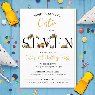 Baustumpf Trucks 7th Boy Birthday Party Einladung