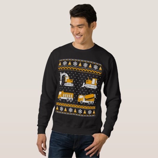 Baustumpf Trucks Bulldozer Ugly Weihnachten Sweatshirt (Vorne ganz)
