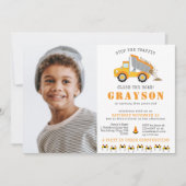 Baustumpf Trucks Digger Geburtstagspartei Einladung (Vorderseite)