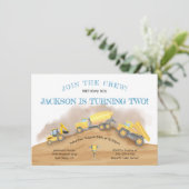 Baustumpf Trucks Geburtstagspartei Einladung (Stehend Vorderseite)