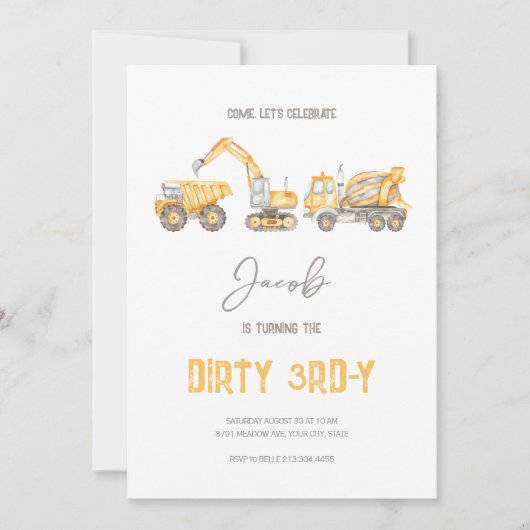 Bauthema 3. Geburtstag Einladung (Vorderseite)