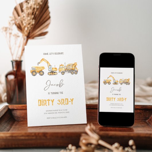 Bauthema 3. Geburtstag Einladung