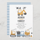 Bauthema Dig It Birthday Party Einladung (Vorne/Hinten)